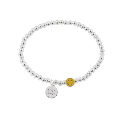 Pulsera elástica con cuentas de plata amarillo Smiley Charm buena suerte Foto 1 de 3