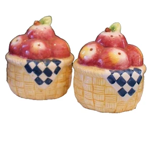 SUSAN WINGET SALT and PEPPER SHAKERS APPLE BASKET Set of 2 - Picture 1 of 4