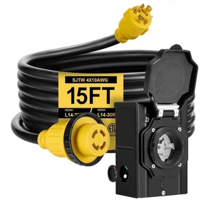 Cable generador de 15 pies y 30 amperios con caja de entrada de energía pretaladrada, generador de alta resistencia - Imagen 1 de 11