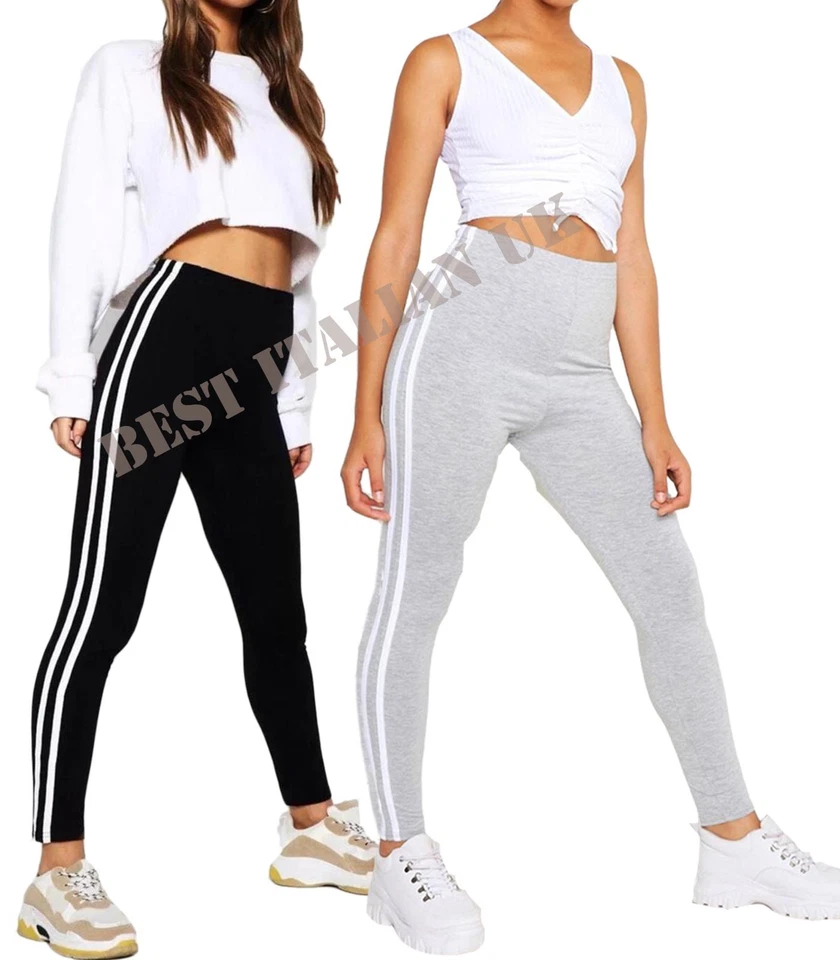 Women High Waist Gym Leggings Stripe Fitness Sports Running Ladies Yoga Pants - Image 1 of 1