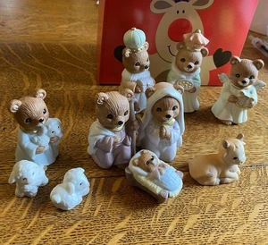Homco #5412 Teddy Bear 10 Pc. Nativity Set Missing Wise Man - Picture 1 of 8