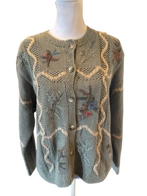 Vintage Susan Bristol Sweater S Hand Knit Embroidered Cottage Grandma 1997 - Image 1 of 4