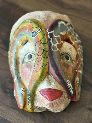 Hand-Painted Serpent Folk Art Mask – Carved Wood Wall Hanging – 11” - Image 1 of 4
