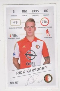 2015-2016 Football Tradingcard Plus #57 Rick Karsdorp Feyenoord ROOKIE RC