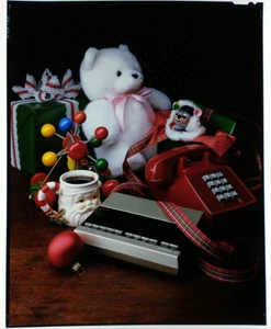 1980s Art 8x10" Color Transparency Slide Teddy Bear Toys Christmas Santa - Picture 1 of 1