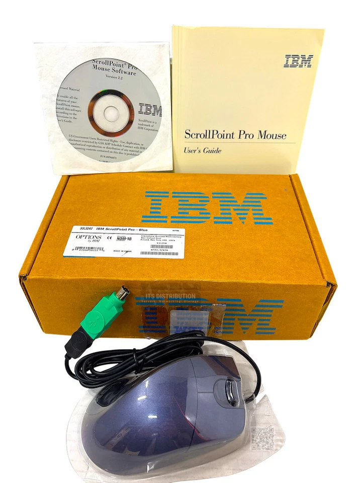 33L3247 I Open Box IBM ScrollPoint Pro Blue Mouse Kit MO18B PS/2 IntelliStation - Image 1 of 4