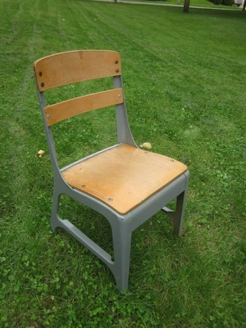 vintage Industrial Child School Chair wood with metal frame Cover