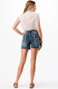 Pantalones cortos de mezclilla elásticos de herradura para mujer Grace in LA con dobladillo crudo cortado - Imagen 1 de 3
