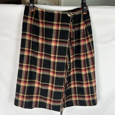 Falda lápiz vintage Sag Harbor tartán roja lana a cuadros flecos imitación envoltura forrada Foto 1 de 4