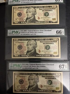3 CONSECUTIVE 2009 CLEVELAND Ten Dollar PMG GEM UNC 66/67 EPQ $10 STAR NOTES - Picture 1 of 6