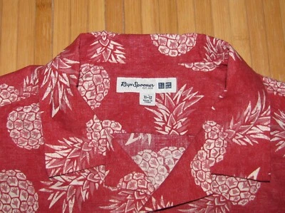 Camisa REYN SPOONER Niños HAWAIANA Niños 11 - 12 Algodón ROJO con MUCHAS PIÑAS Foto 1 de 4
