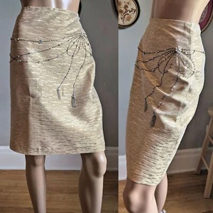 NWT Y2K Kelly and Diane Mini Skirt Pencil Slit Gold Beaded Bow Tassel Size 6 - Picture 1 of 13