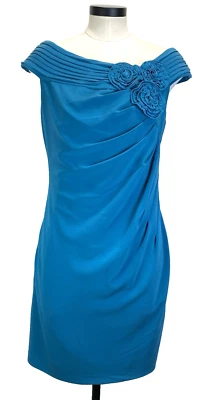 Adrianna Papell Sheath Dress 10P Midi Floral Ruffle Neck Rucked Lined Stretch - Image 1 of 4