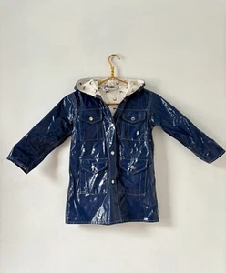 Vintage Kids Raincoat 1960s Blue Fabil Rain Jacket Nautical fisherman Retro Coat - Picture 1 of 8