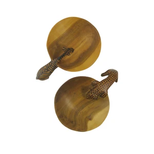 TWO Vintage KENYA Hand Carved Wood 5" Trinket Bowls Dish Zebra & Leopard Handles - Picture 1 of 13