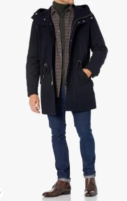 Cole Haan Men's, Wool Melton Anorak Hooded Jacket, Black Large - Image 1 of 4