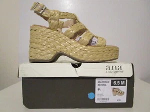 a.n.a Womens Ana Merlin Wedge Buckle Strap Platform Sandals Natural Size 6.5 - Picture 1 of 6