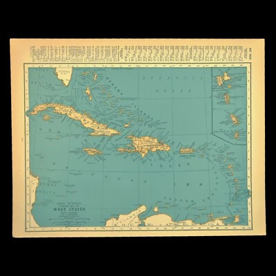Винтажная карта Карибского моря карта Вест-Индии Кубы Пуэрто-Рико Ямайки - Изображение 1 из 4