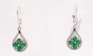 Sterling Silver 925 1.14CT Pear Cut Green Emerald & White Cubic Zircon Earrings - Picture 1 of 3
