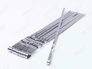 10 BBQ STICKS SKEWERS STAINLESS FLAT SHISH KEBOB KEBAB KABAB SOUVLAKI SHASHLIK - Picture 1 of 7