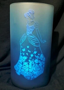 Disney Parks Cinderella Glass Votive Tealight Candle Holder Blue 6 1/2"  new  - Picture 1 of 12