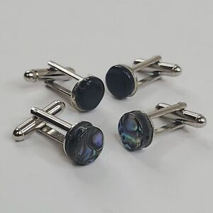 Lot of 2 Pair of Cufflinks Black Onyx Mother of Pearl