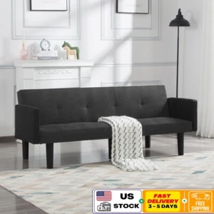 Micro Suede Futon Sofa Bed Convertible 2 Seating Adjustable Backrest Twin Size - Picture 1 of 15