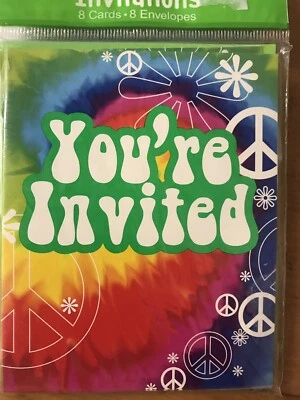 Tie Dye Fun Groovy Party Supplies Invitations w/envelopes-8ct. - Image 1 of 2