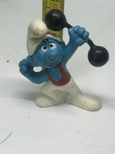 VINTAGE SMURFS PEYO/SCHLEICH 1970s HEFTY SMURF LIFTING WEIGHTS - Picture 1 of 3