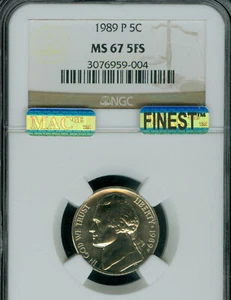 1989 P JEFFERSON NICKEL NGC MS67 FS MAC FINEST GRADE SPOTLESS RARE . - Picture 1 of 4