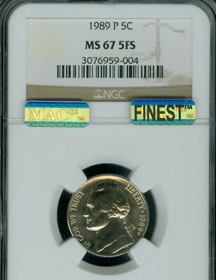 1989 P JEFFERSON NICKEL NGC MS67 FS MAC FINEST GRADE SPOTLESS RARE . - Image 1 of 4