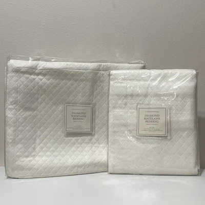 ¡NUEVO! RESTAURACIÓN HERRAJES GEMELOS Cobertor y Euro Sham Diamante Extendido Algodón Marfil Foto 1 de 4