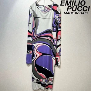 Rare EMILIO PUCCI Rayon Long Sleeve Dress Multicolor Pattern Design Size 42 - Picture 1 of 24