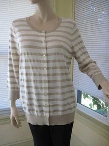 NWT Talbots Cream Gold Metallic Striped Button Front Cardigan Size XL NEW $99 - Picture 1 of 4
