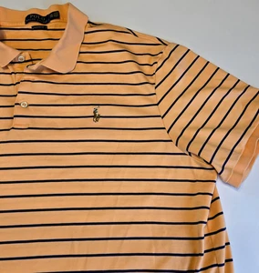 Polo Ralph Lauren 2XL Golf Polo Shirt Men XXL Peach Blue Stripes Pony Soft Touch - Picture 1 of 10