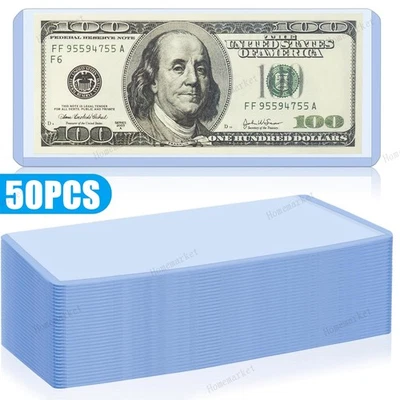 50PCS CURRENCY HOLDERS Semi Rigid REGULAR Vinyl Sleeves Banknotes Dollar Bill - Image 1 of 4