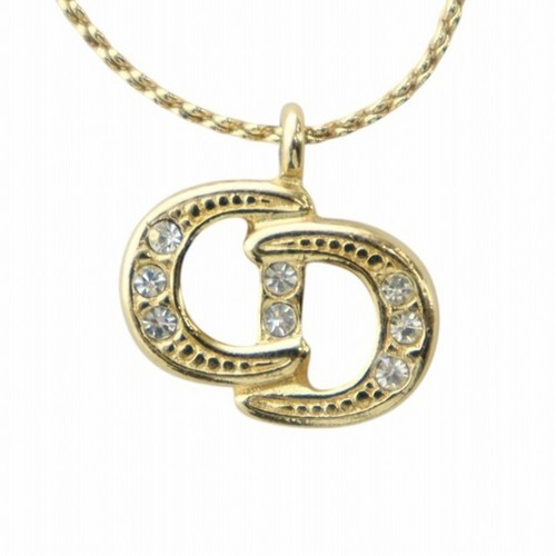 Dior Christian collana accessorio ciondolo logo strass colore oro usato9