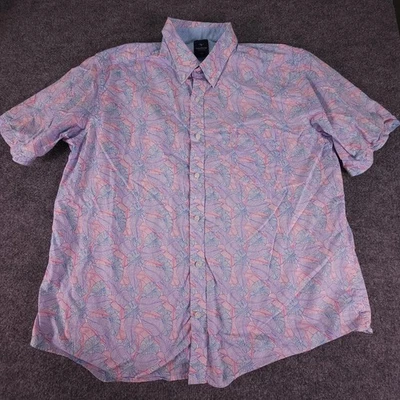 Camisa masculina Tailorbyrd 2XL estampa de folha roxa manga curta botão para baixo tropical - Imagem 1 de 4