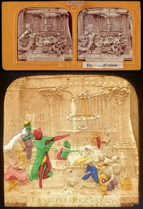 vue stéréo DIABLERIE vers 1860 - UN SOUPER CHEZ SATAN / tissue polyorama - Imagen 1 de 3