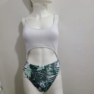 Womens Large 1 Piece Cut Out Swimsuit Lace Up Back High Cut Keyhole Bathing Suit - Picture 1 of 13