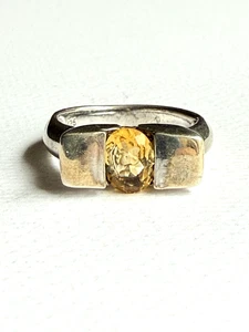 MODERN STERLING SILVER NATURAL CITRINE RING. SIZE P - Picture 1 of 4