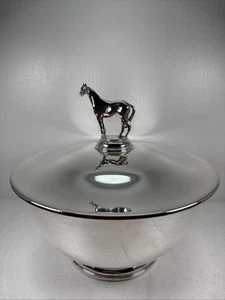 Authentische Vintage Silber Pferderennen Schalen Trachtenpferd auf dem Deckel Unikat. - Bild 1 von 15