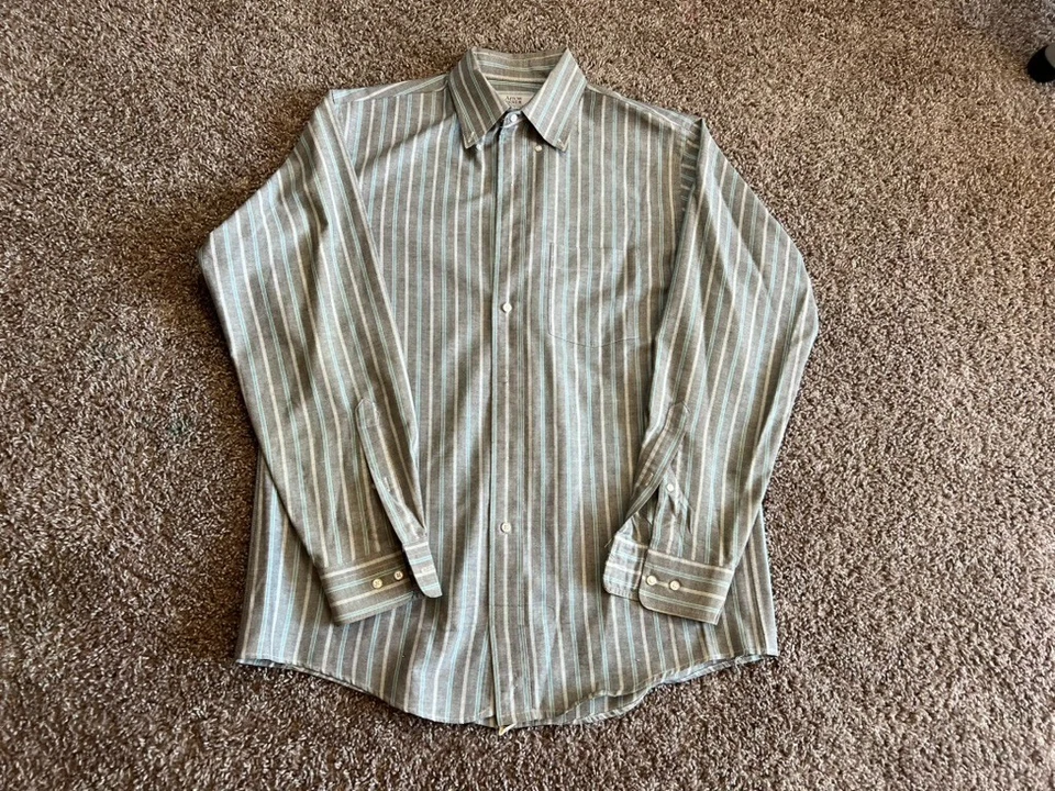 Arrow Dover Made in USA Oxford Shirt 16 34/35 Gray Green Stripe LS - Imagem 1 de 4