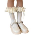AntiSlip Cotton Socks Kids Girl Stretchy Kneehigh Socks Lace Trim MidCalf Socks
