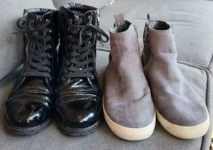 Black Glitter Justice Boots & Grey Suede Hi Top Sneakers, Zip Ups, Sz 8Y - Picture 1 of 14