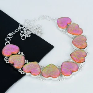 Pink Triplet Fire Opal Gemstone Handmade 925 Sterling Silver Necklace Wife Gift - Picture 1 of 4