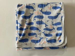 Nueva manta Carters gris y azul con estampado de ballena tejida de algodón para recibir bebés - Imagen 1 de 2