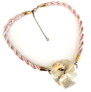 Vintage signiertes AB Keramik rosa & weiß Seidenkordel goldfarben Halsband Halskette 21,75" Adj - Bild 1 von 9