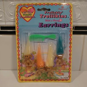 NIP Frollickin’ Tollikins Troll Doll Earrings w/ Comb, Imperial Toy Company 1992 - Picture 1 of 2