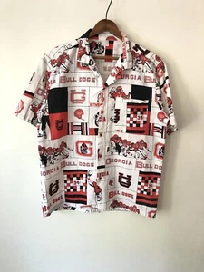 VTG 70s 80s Georgia University Bulldogs Football Printed Button Up Shirt Small - Picture 1 of 12